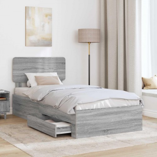 Sengestel med opbevaring 75 x 190 cm - grå sonoma