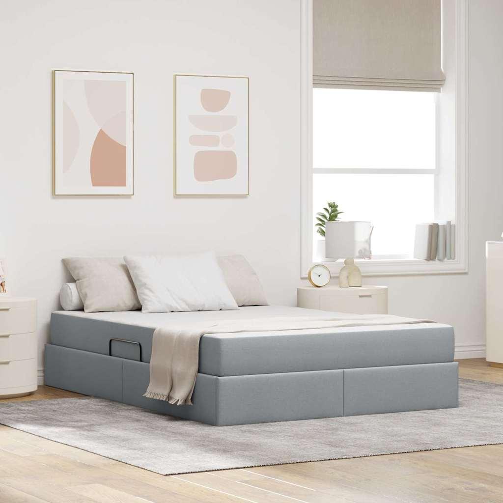 Seng med opbevaring og madras Lysegrå 140 x 200 cm Polyester