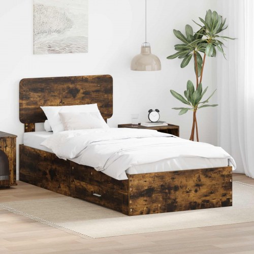 Sengestel med opbevaring - røget eg 75 x 190 cm