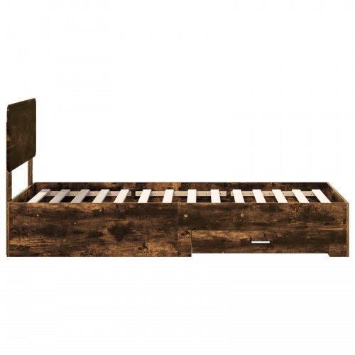 Sengestel med opbevaring - røget eg 75 x 190 cm