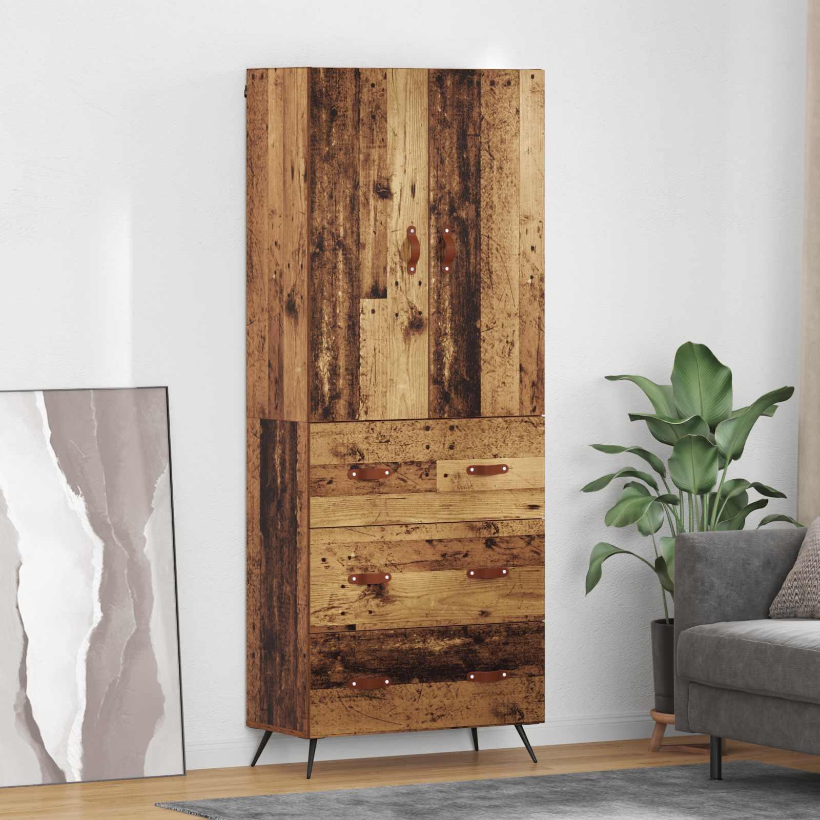 Højskab 69,5X34X180 Cm Konstrueret Træ - Gammelt træ / 3 skuffer