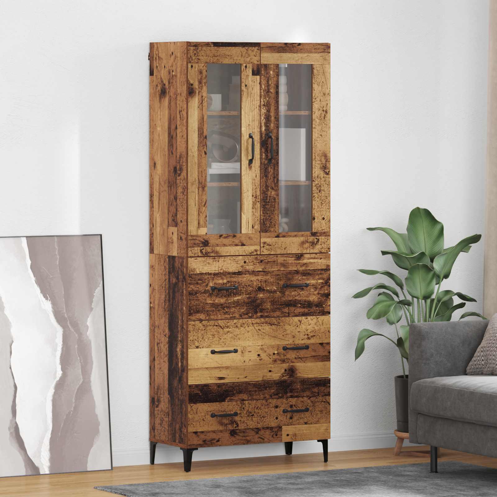 Highboard i gammelt trælook - konstrueret træ, 69,5 × 34 × 180 cm
