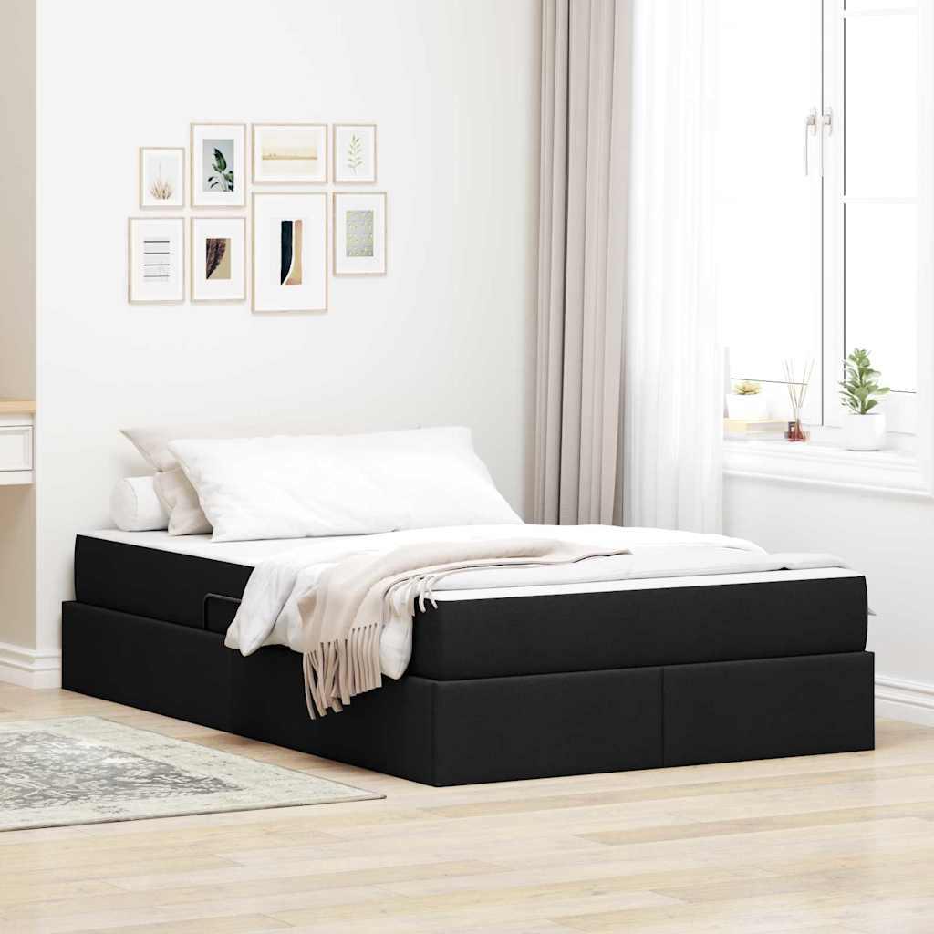 Seng med opbevaring inkl. madras - sort 120 x 200 cm, polyester