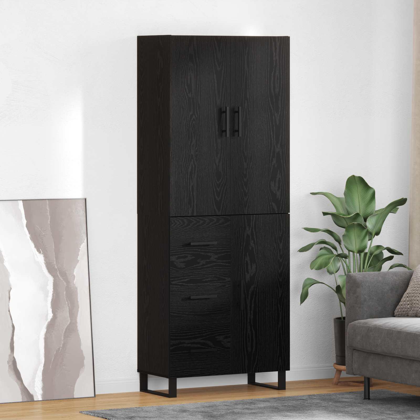 Highboard med skuffe 2 stk Sort eg Ingeniørtræ og glas