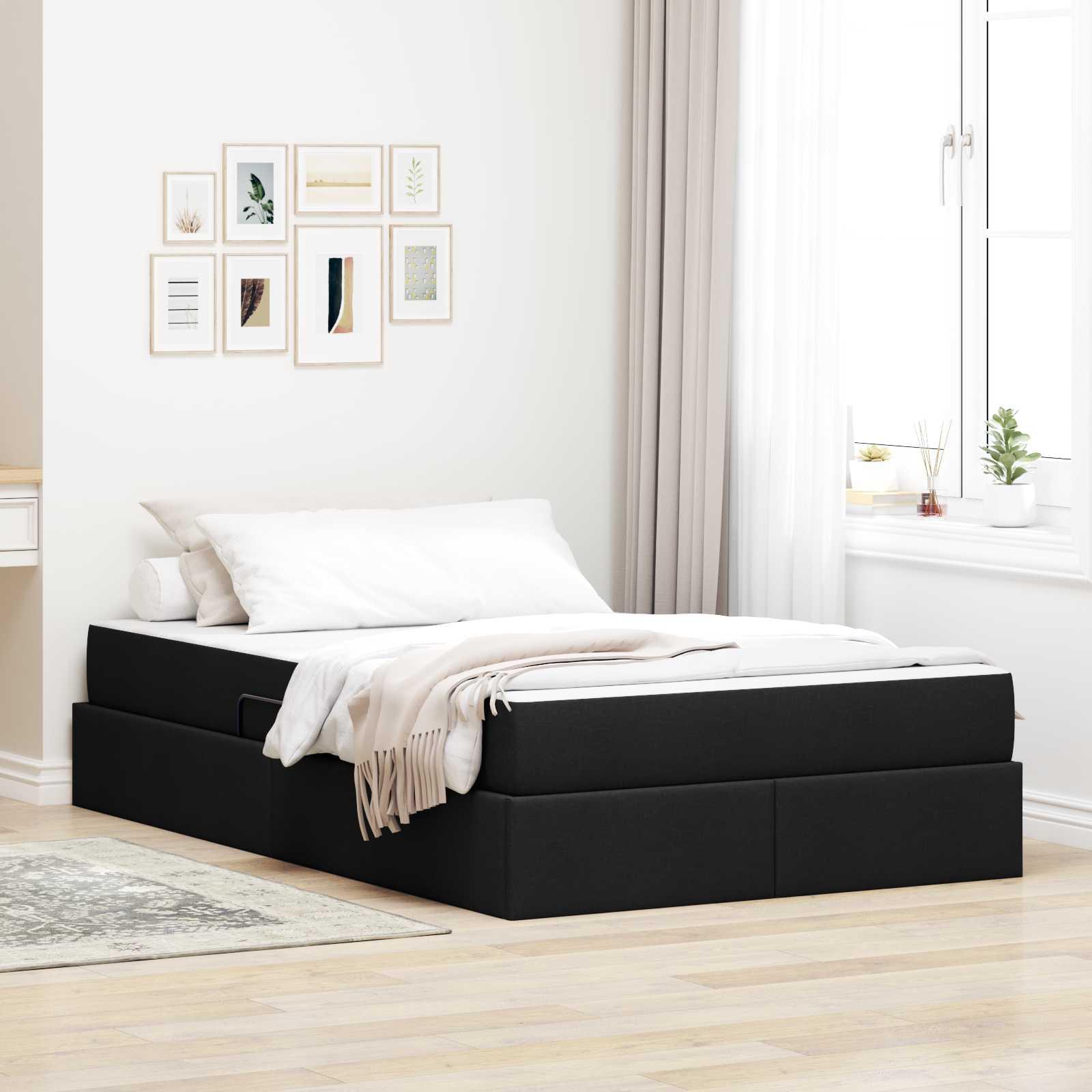 Seng med opbevaring og madras Sort 120 x 190 cm Polyester