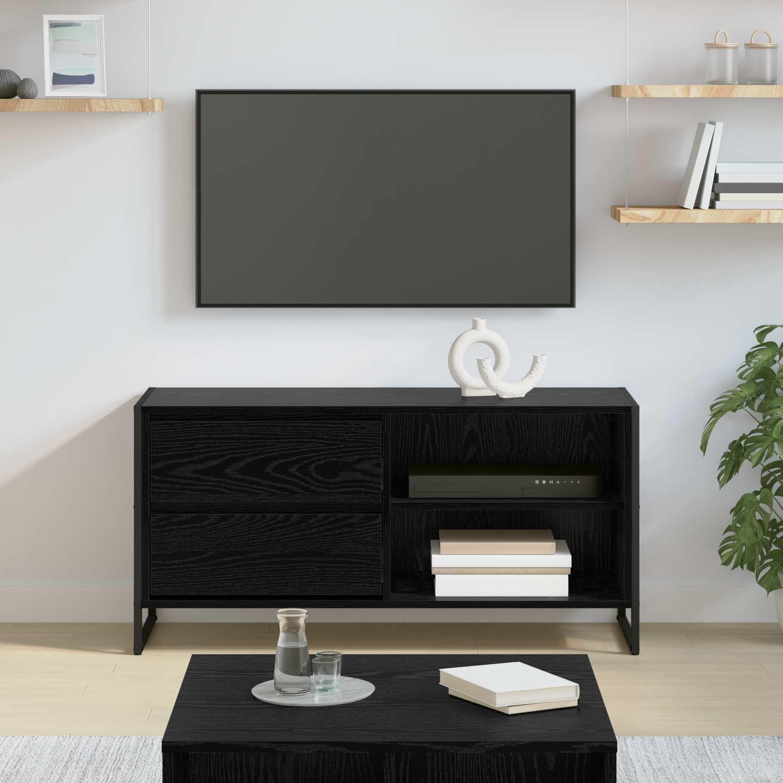 TV-skab med skuffe Sort eg 100 x 36 x 49,5 cm Konstrueret træ