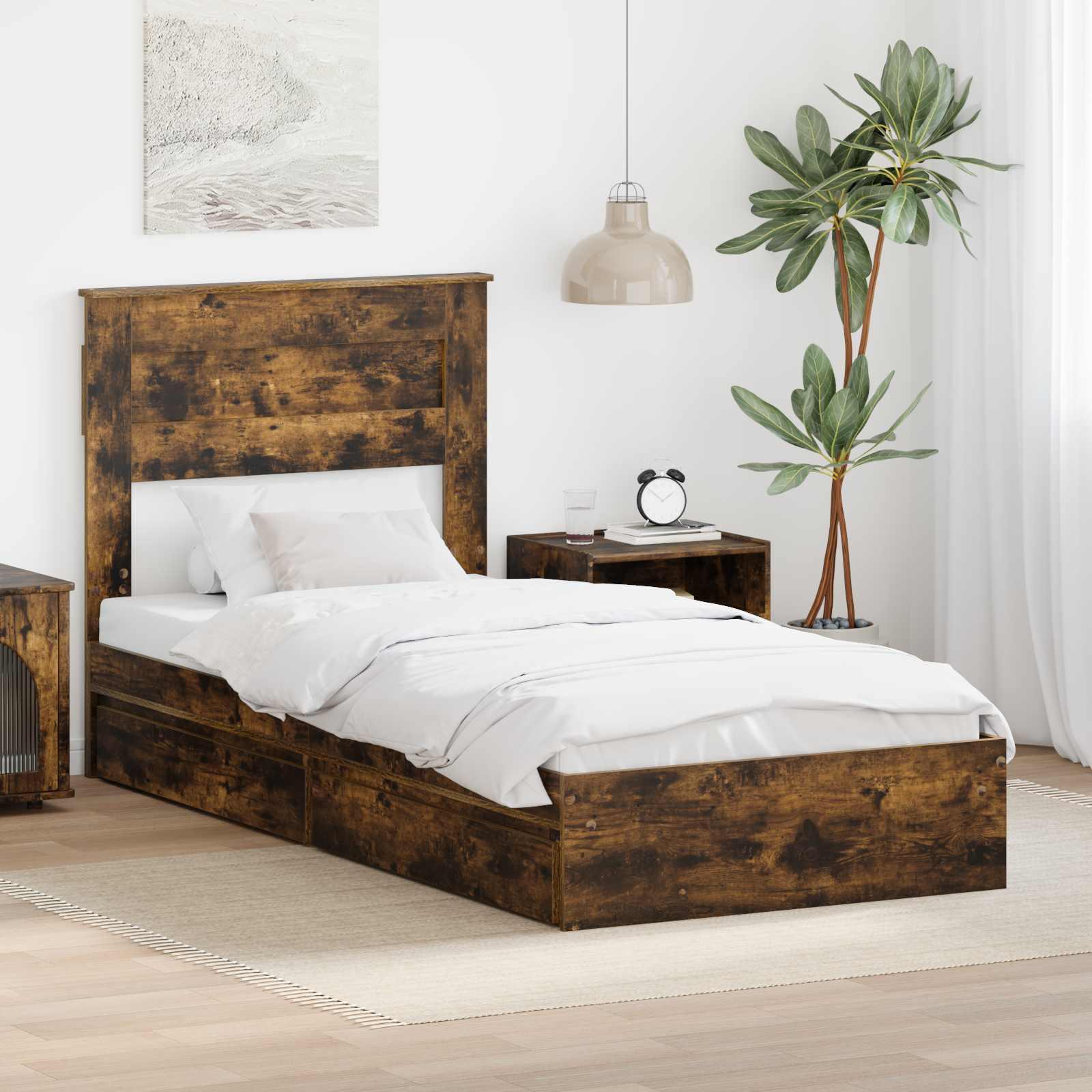 Sengestel med skuffe Røget eg 90 x 190 cm Konstrueret træ