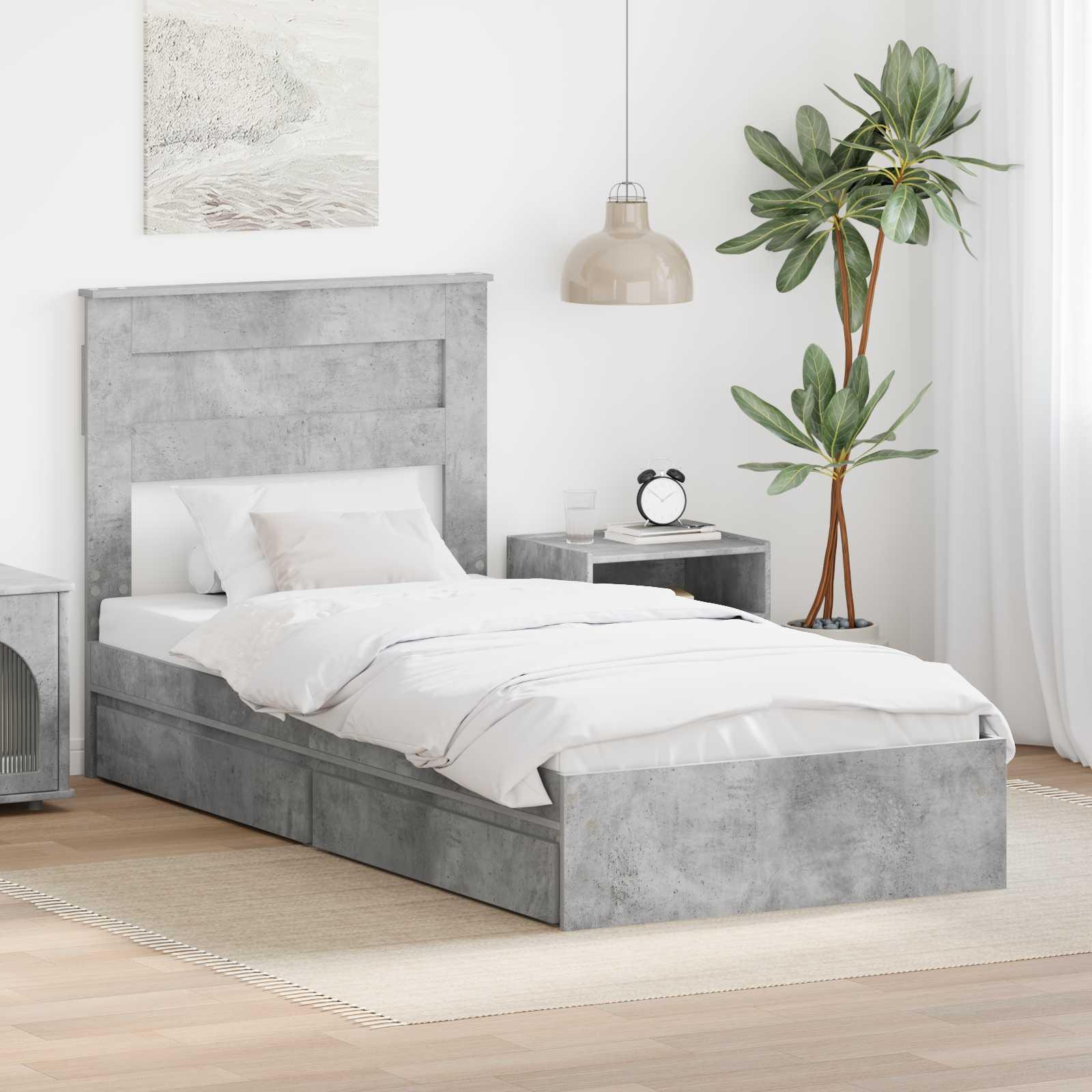 Sengestel med skuffe Beton Grå 90 x 190 cm Konstrueret træ