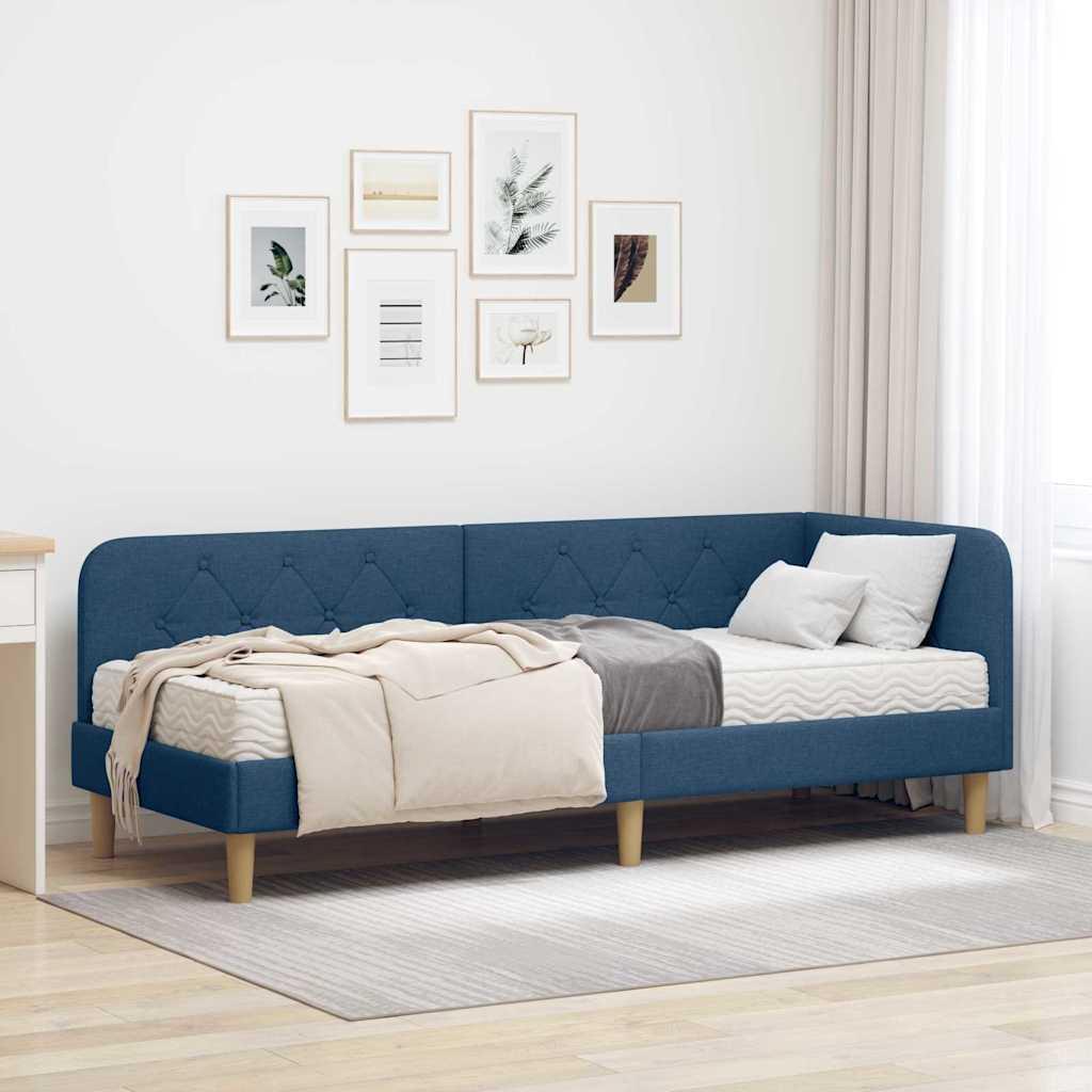 Hjørnesengramme med madras med hovedgærde Blå 80 x 200 cm Stof