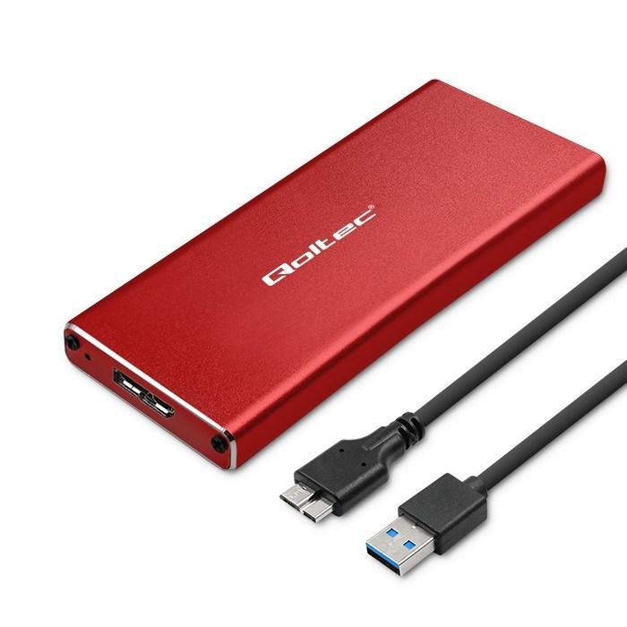 Eksternt M.2 SSD kabinet – Qoltec | SATA NGFF | USB 3.0 | 5 Gb/s | 2 TB | Rød billede