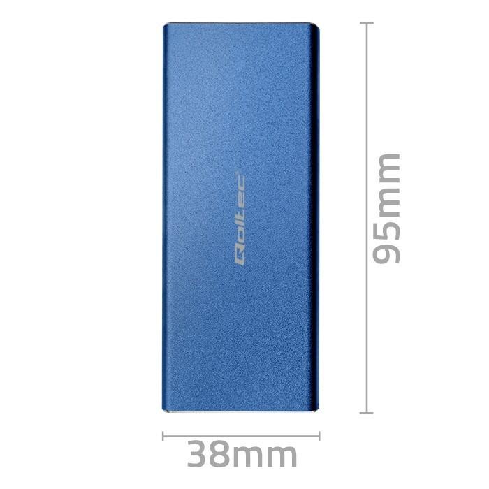 Eksternt M.2 SSD-kabinet Qoltec – SATA, USB 3.0, 5 Gb/s, op til 2 TB, blå billede