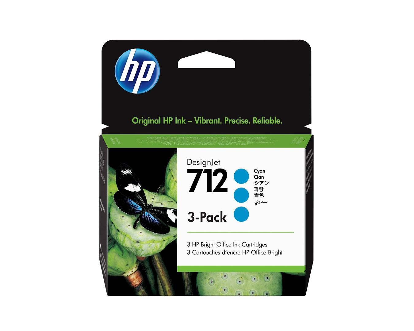Blækpatron til printer HP 712 Cyan 3-pack 29 ml DesignJet billede