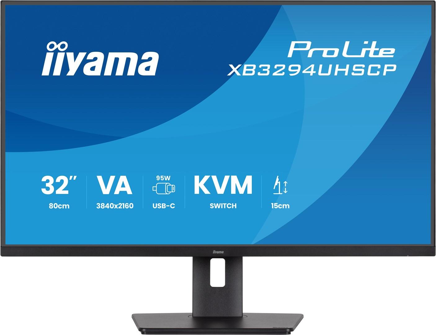 4K skærm iiyama ProLite XB3294UHSCP-B1 31,5" VA, USB-C, KVM - Sort billede