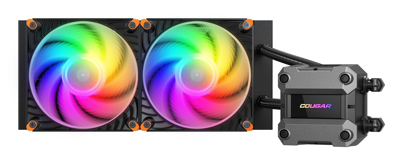 Vandkøling til CPU 240 mm – COUGAR AIO, 2×120 mm, ARGB, sort