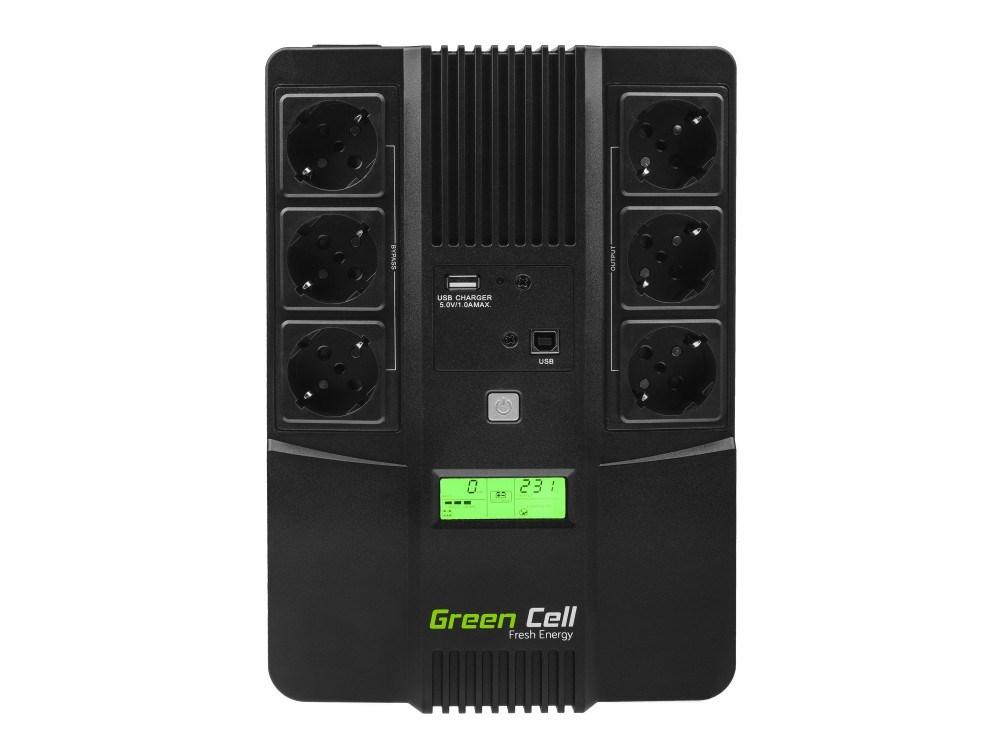 UPS strømforsyning – Green Cell AiO 800VA LCD, Line-Interactive, 480 W, 6 schuko-udtag