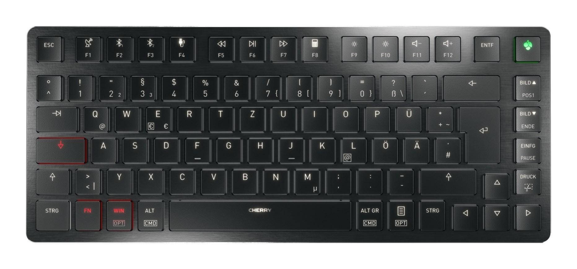 Tastatur Cherry KW X ULP 2.0 Mini – USB, RF & Bluetooth, QWERTZ tysk, sort billede