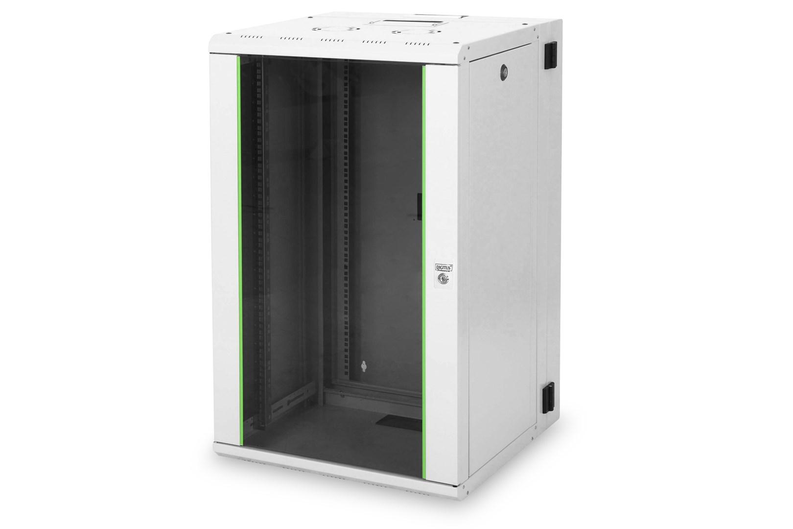 Vægmonteret 19" rackskab 20U – DIGITUS Unique, todelt svingramme, glasdør, 600×600 mm billede