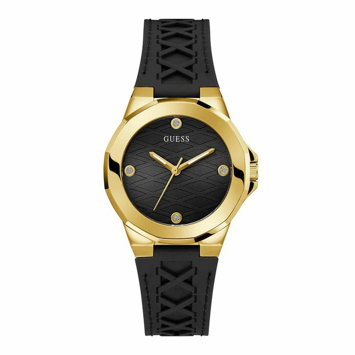Herreur Guess GW0599L2 - sort silikonerem, gylden urkasse, 38 mm