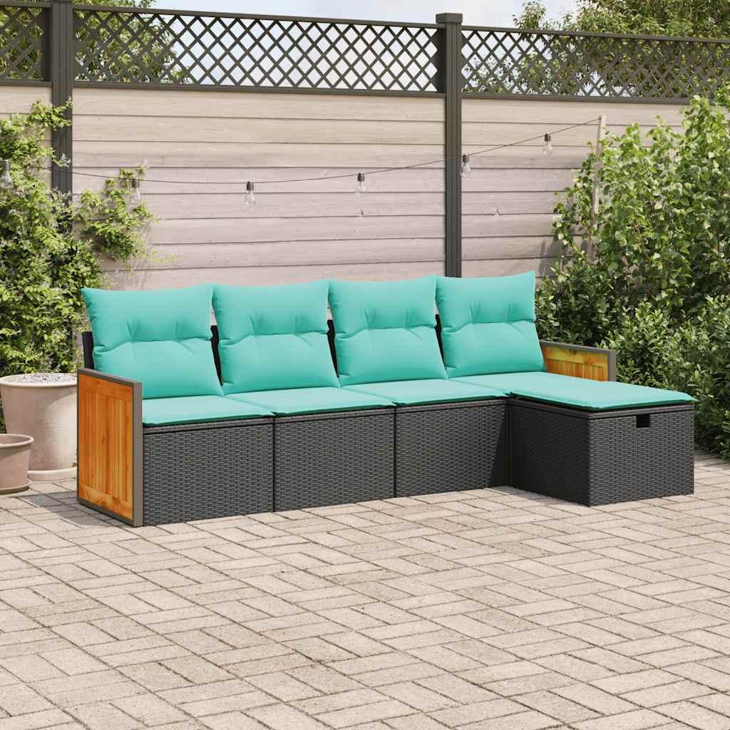 Havesofasæt i polyrattan - 5 dele med opbevaring, sort/blå