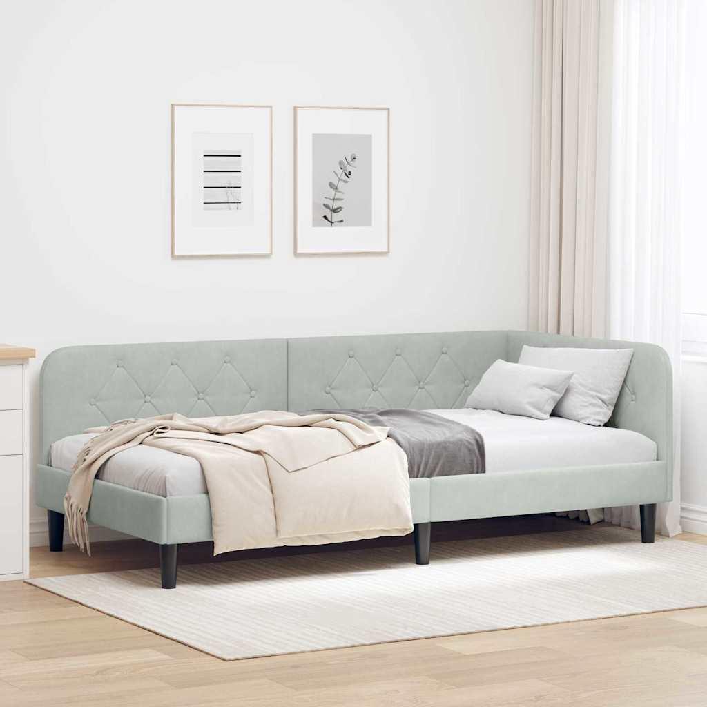 Hjørnesengramme med hovedgærde Lysegrå 90 x 200 cm Fløjl
