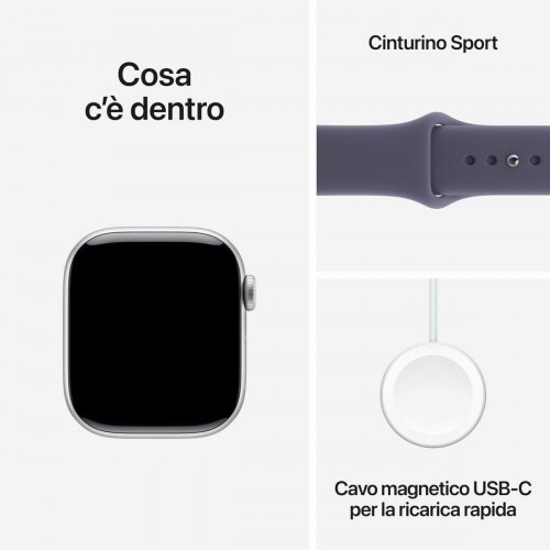 Apple smartwatch MEU64QL/A - sølv, 42 mm med lilla sportsrem