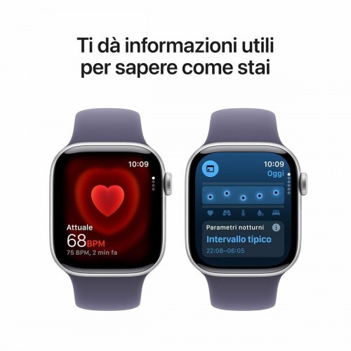 Apple smartwatch MEU64QL/A - sølv, 42 mm med lilla sportsrem