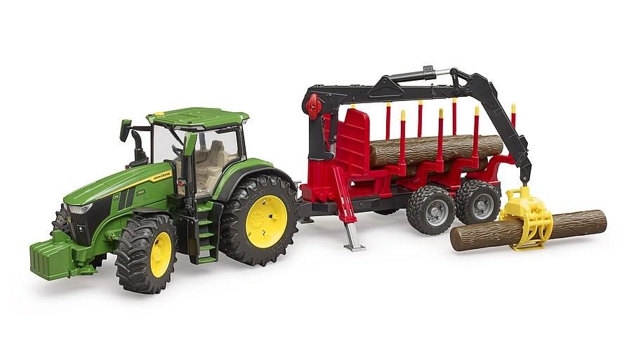 Traktor legetøj - BRUDER John Deere 7R 350 med skovvogn og 4 stammer (1:16) billede