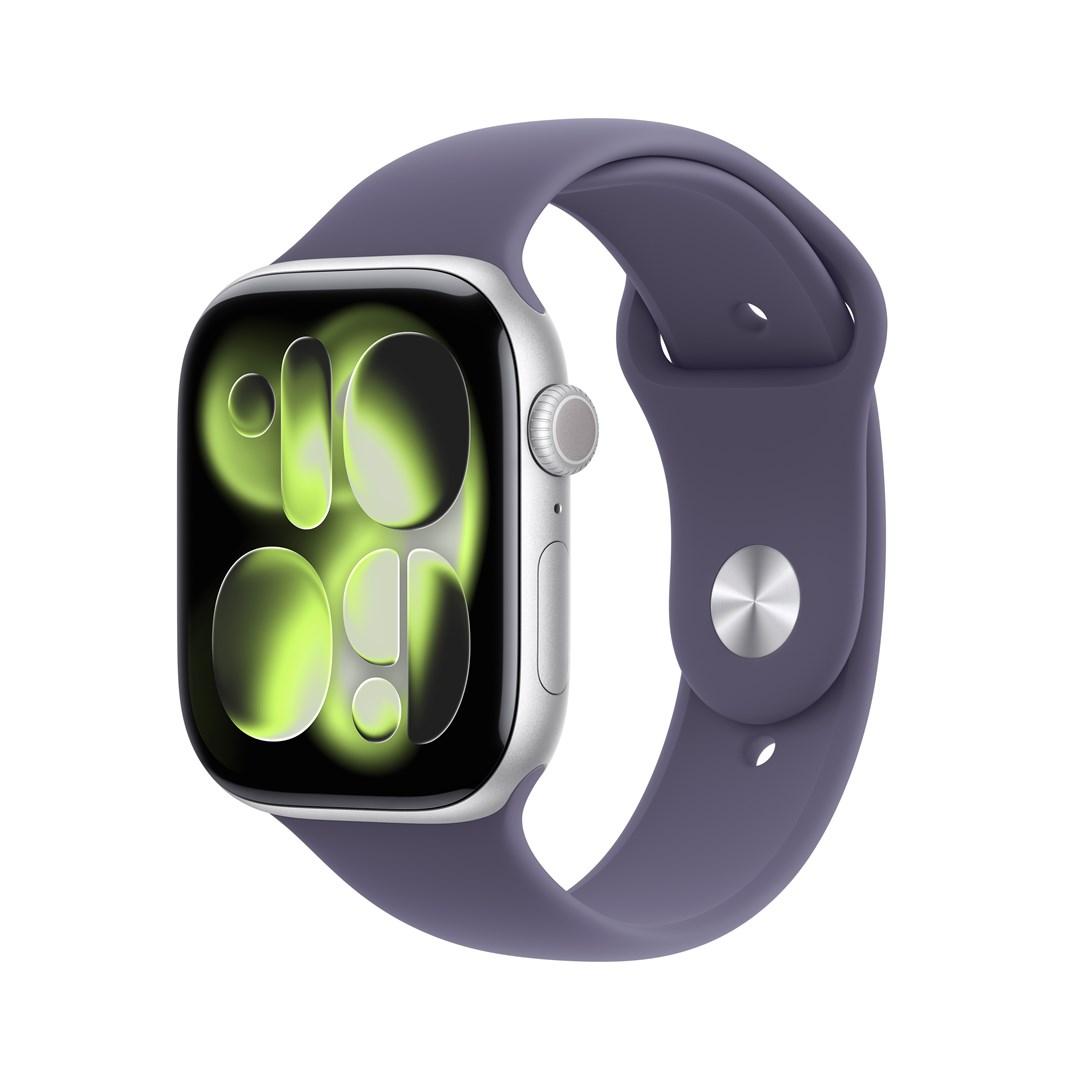 Smartwatch Apple Watch Series 11 GPS 46 mm – sølv aluminium med Purple Fog Sportsarmbånd (M/L) billede