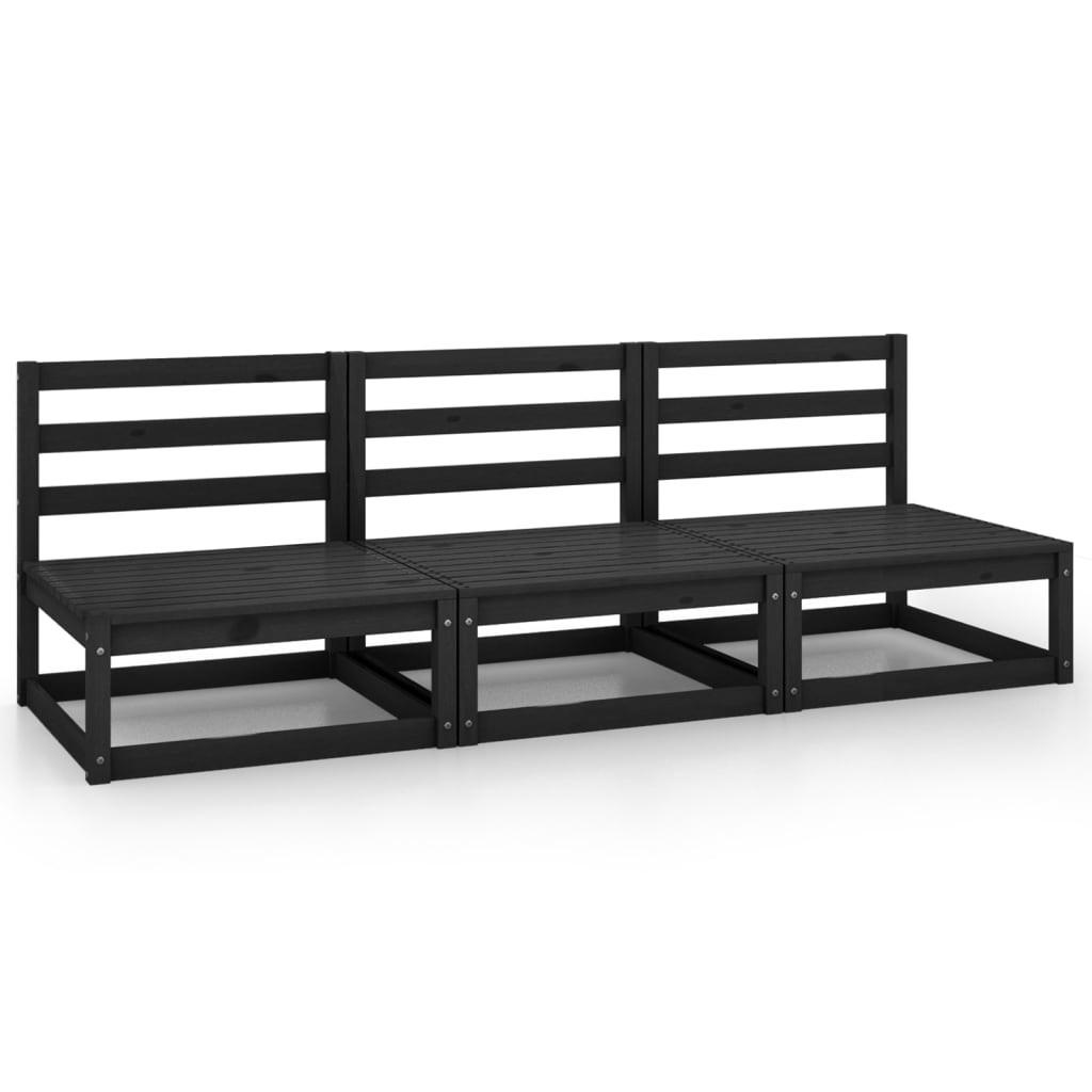 3 Personers Havesofa Massivt Fyrretræ Sort