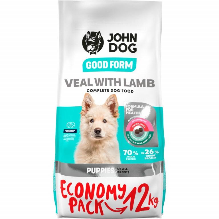 Hundefoder tør – JOHN DOG Good Form Puppy kalv med lam 12 kg