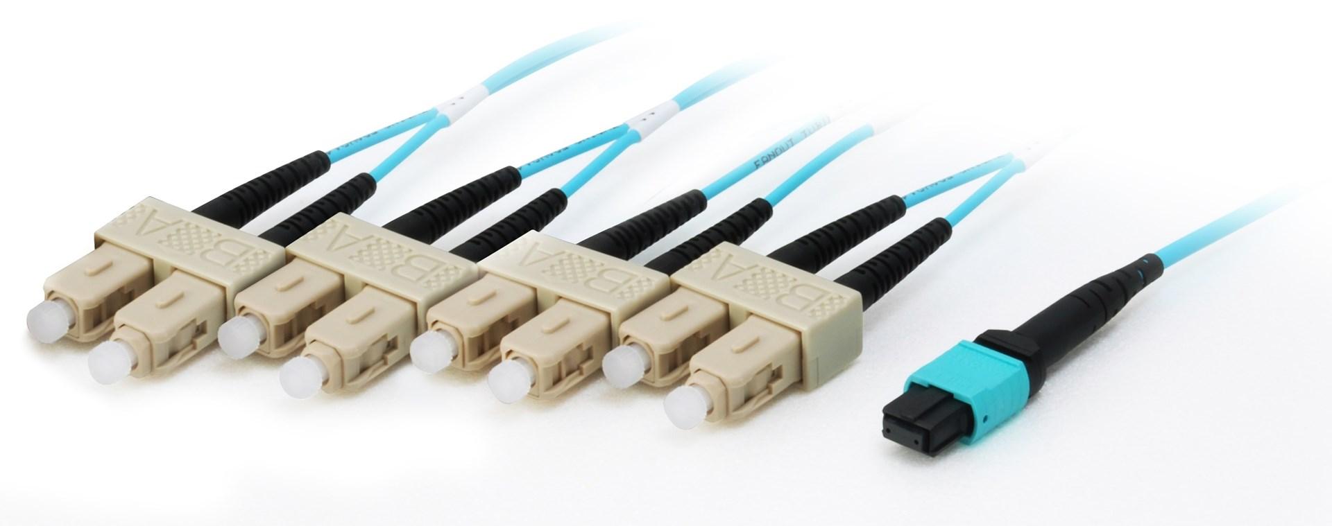 Fiber patchkabel MTP til 4x SC, OM4, 20 m - EQUIP