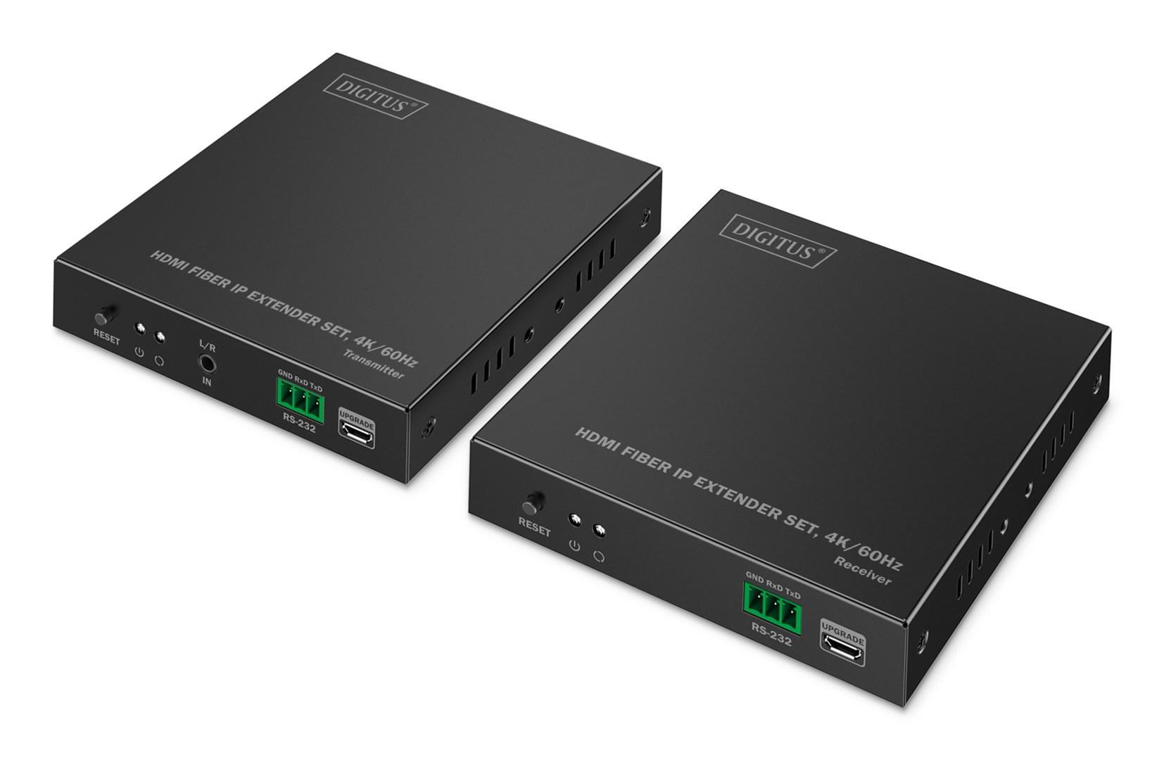 HDMI extender over fiber - DIGITUS HDMI Fiber IP Extender sæt, 4K/60 Hz billede