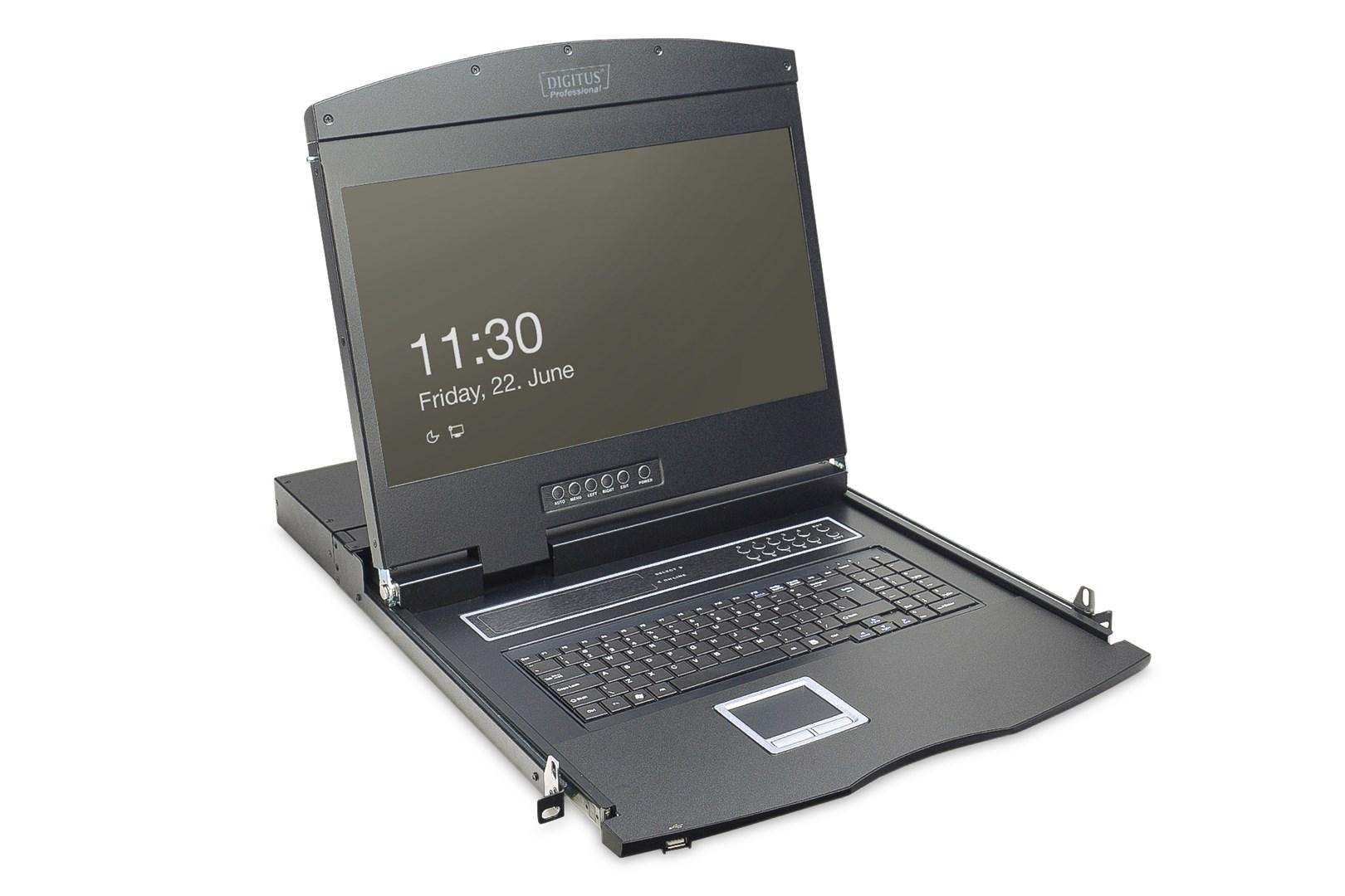 KVM konsol 19" med skærm - DIGITUS, 16-port VGA, tysk tastatur billede