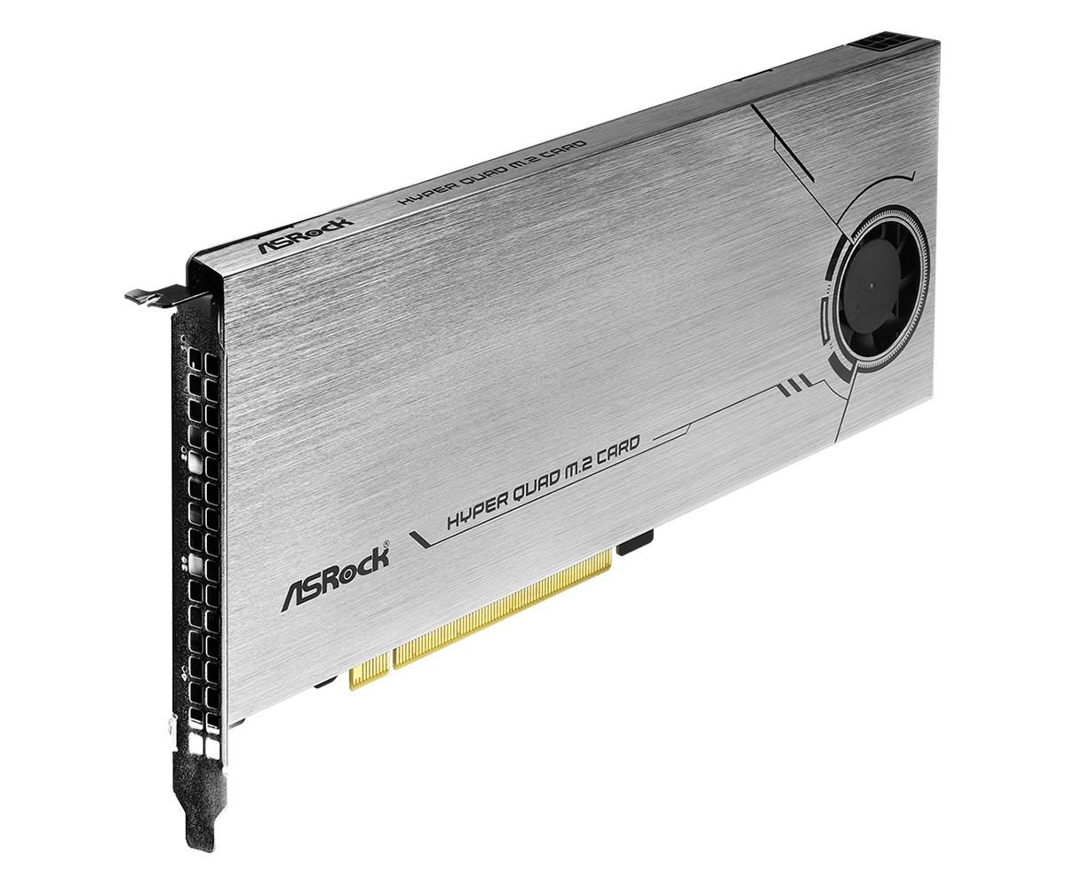 PCIe M.2 udvidelseskort - Asrock Hyper Quad (4x M.2, aktiv køling) billede