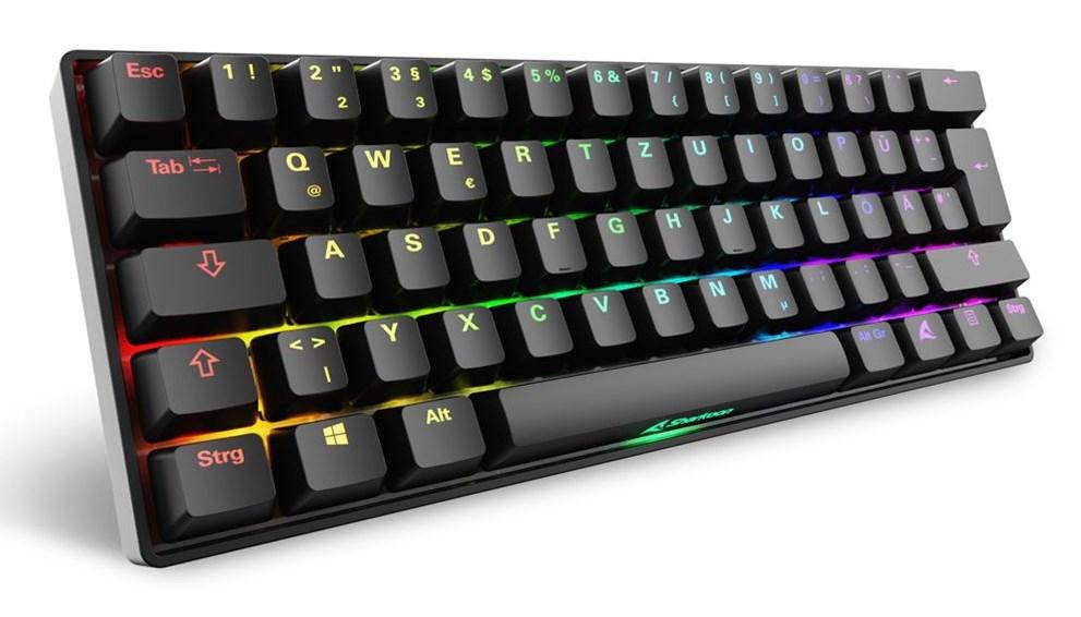 Gaming tastatur Sharkoon 60% – USB, RGB, Gateron Yellow (QWERTZ, sort)