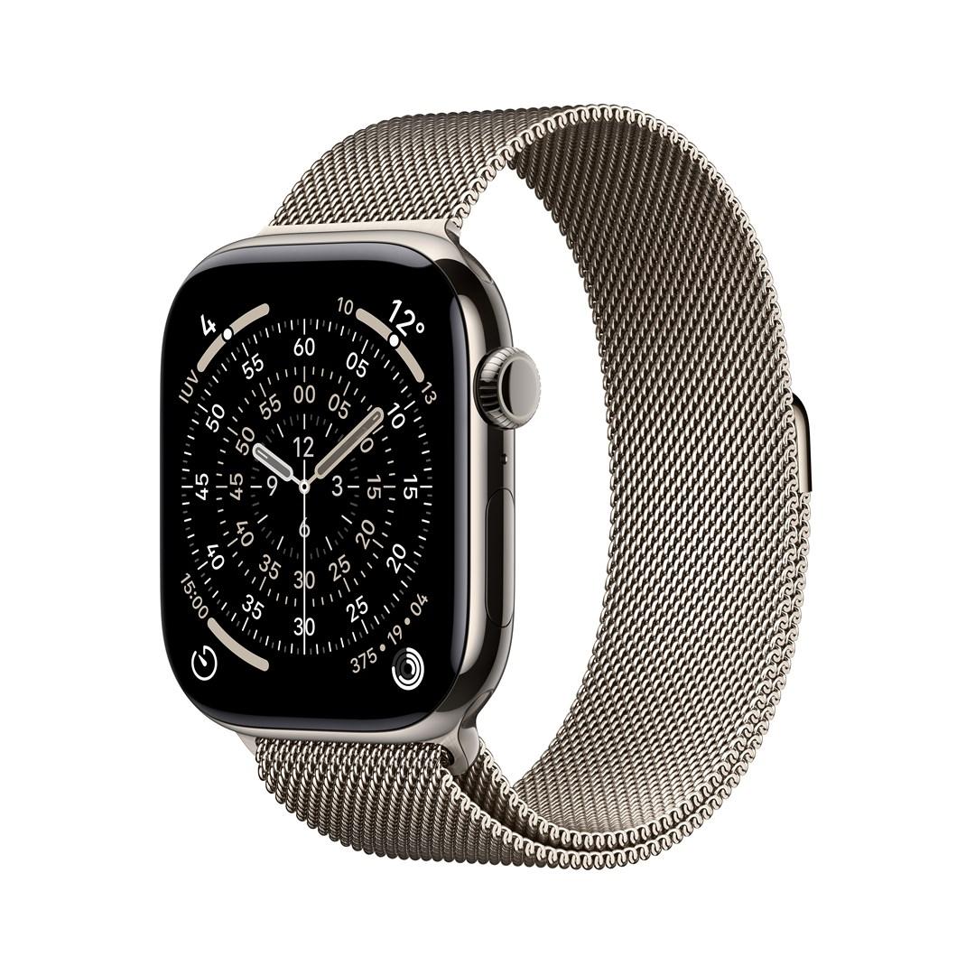 Smartwatch Apple Watch Series 11 GPS + Cellular 46 mm – titanium urkasse i naturlig finish med Natural Milanese Loop (M/L) billede