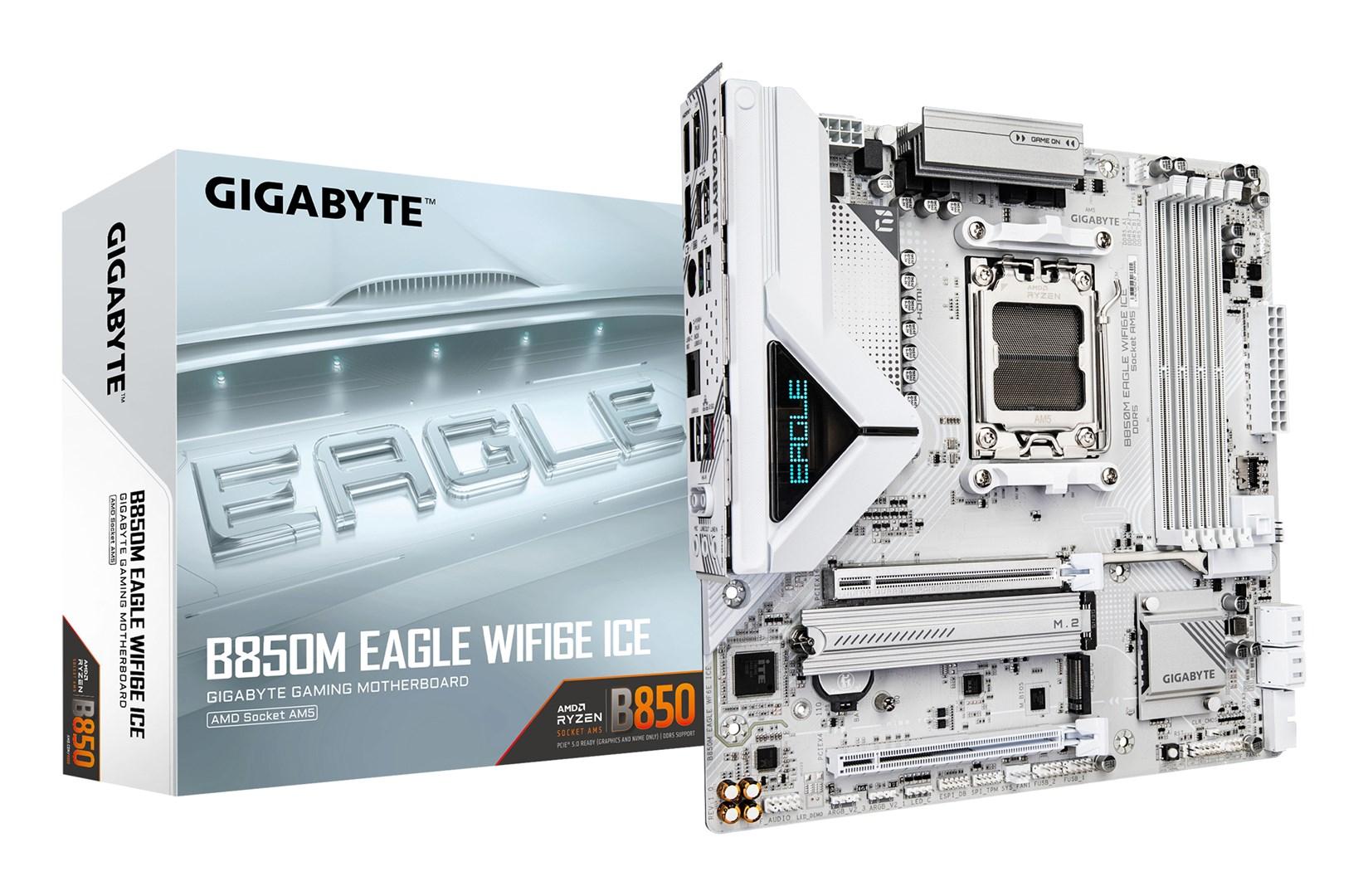 Bundkort Gigabyte B850M Eagle WiFi 6E ICE AM5, DDR5 op til 8.200 MHz, M.2 PCIe 5.0/4.0, 2.5 GbE, USB 3.2 Gen 2