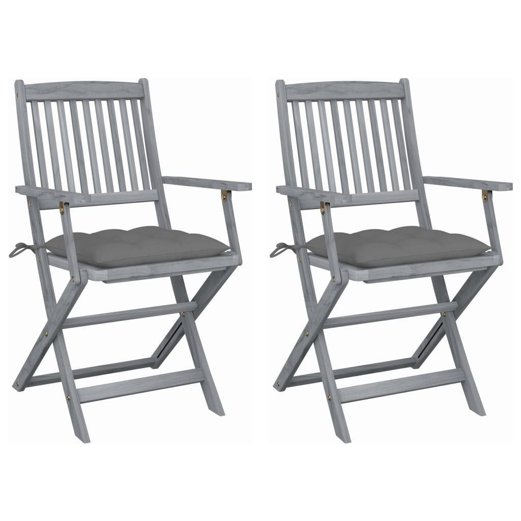 Foldbare havestole 2 stk. med hynder massivt akacietræ billede