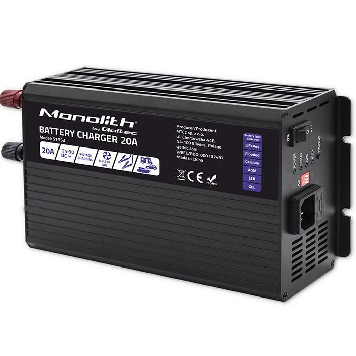Batterioplader 20A 24V – Qoltec Monolith til LiFePO4/AGM/GEL/SLA