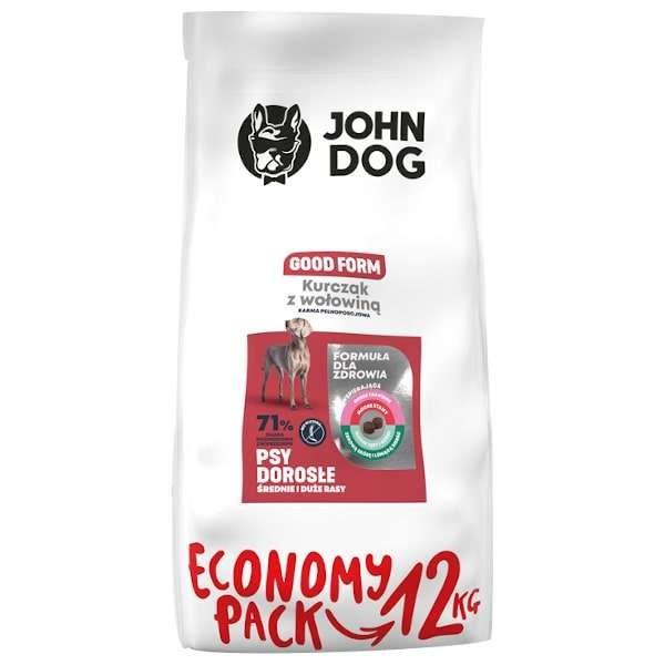 Hundefoder tørfoder JOHN DOG Good Form Adult – kylling med oksekød, 12 kg