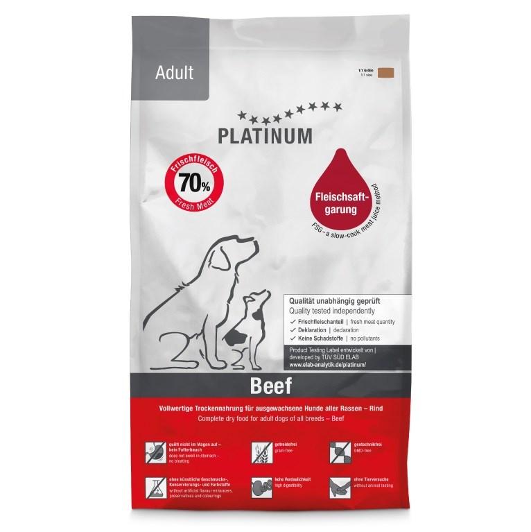 Hundefoder til voksne – PLATINUM Adult Beef, semi‑moist, 1,5 kg