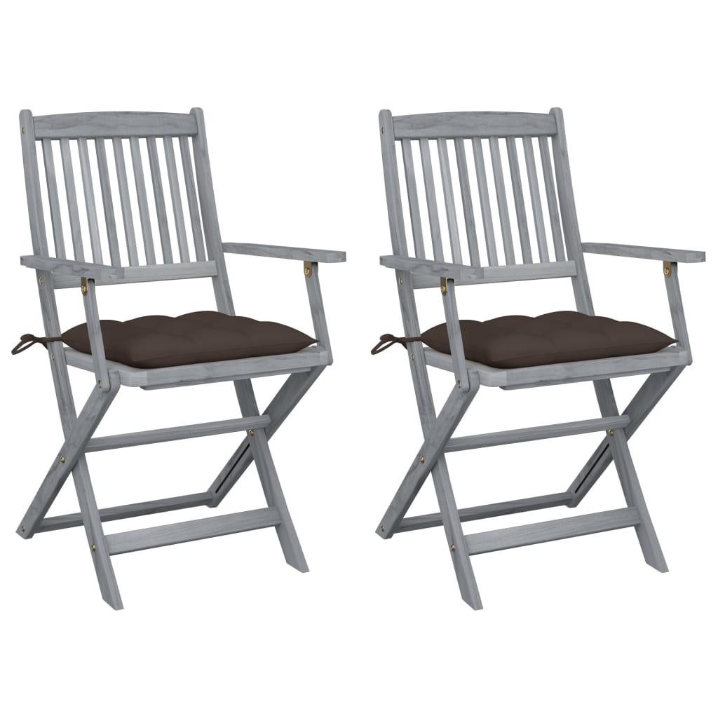 Foldbare havestole 2 stk. med hynder massivt akacietræ billede