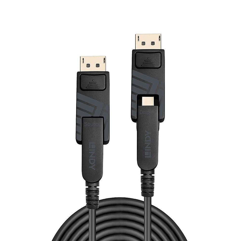 DisplayPort kabel 10 m – LINDY fiberoptisk hybrid Mini DisplayPort 1.4 med aftagelige DP-stik billede