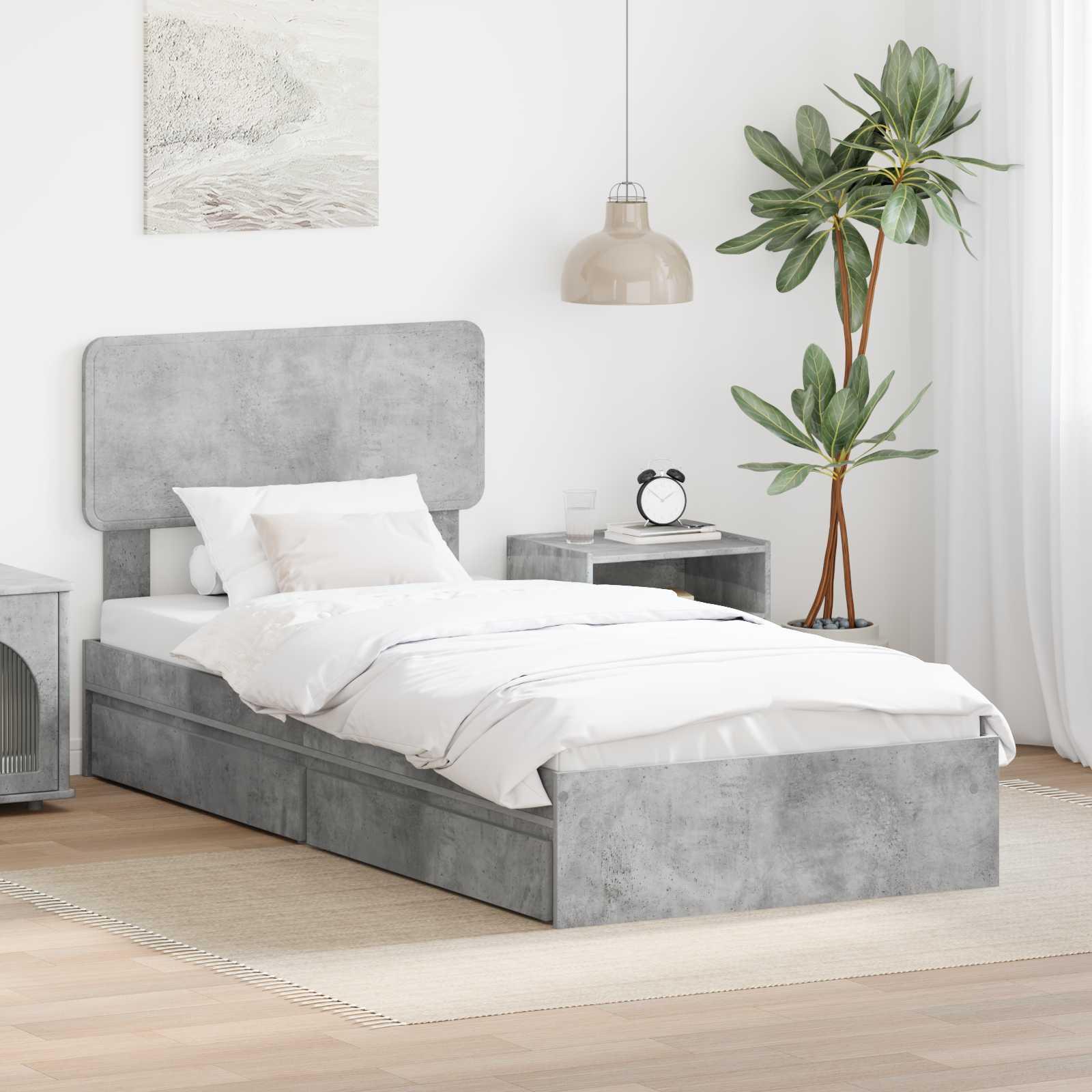 Opbevaringsseng 90 x 190 cm - betongrå, konstrueret træ