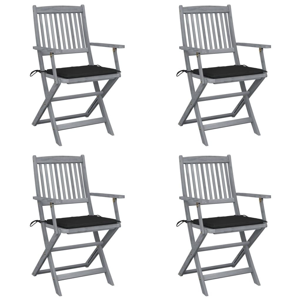 Foldbare Udendørsstole Med Hynder Massivt Akacietræ - 4 / Sort