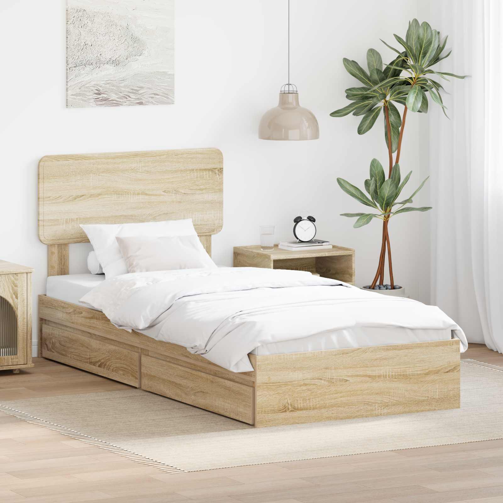 Opbevaringsseng 100 x 200 cm - Sonoma eg, konstrueret træ
