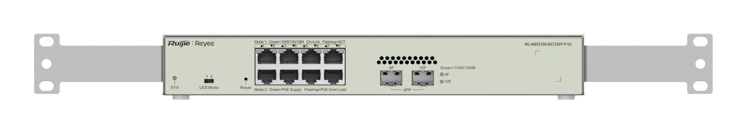 Netværksswitch med PoE - Ruijie RG-NBS3100-8GT2SFP-P-V2, Managed L2, Gigabit, metallisk
