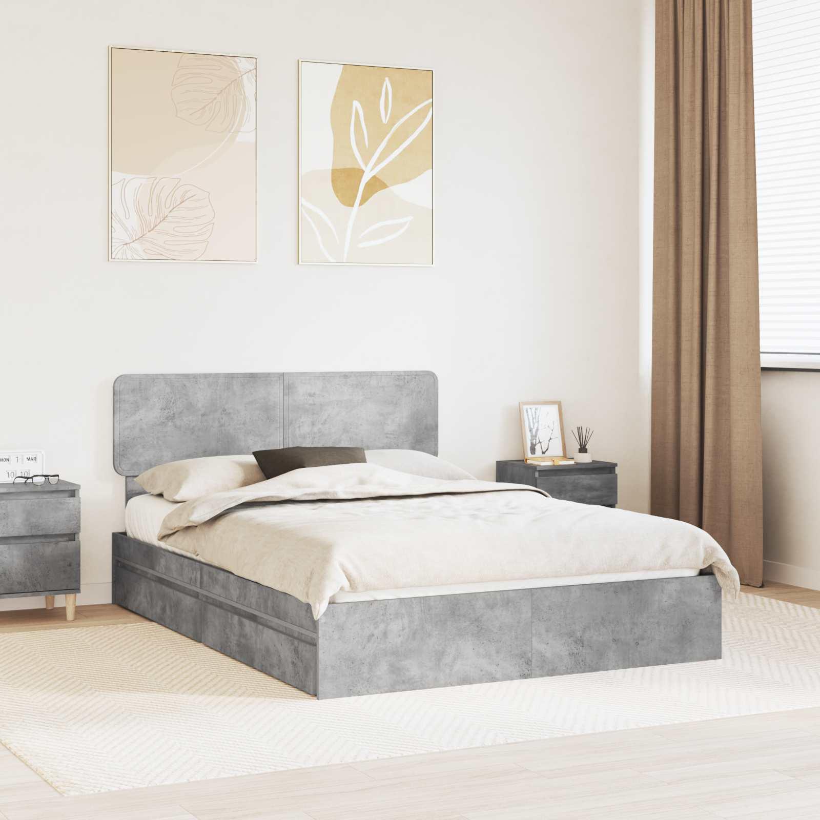 Opbevaringsseng 150 x 200 cm - beton grå, konstrueret træ