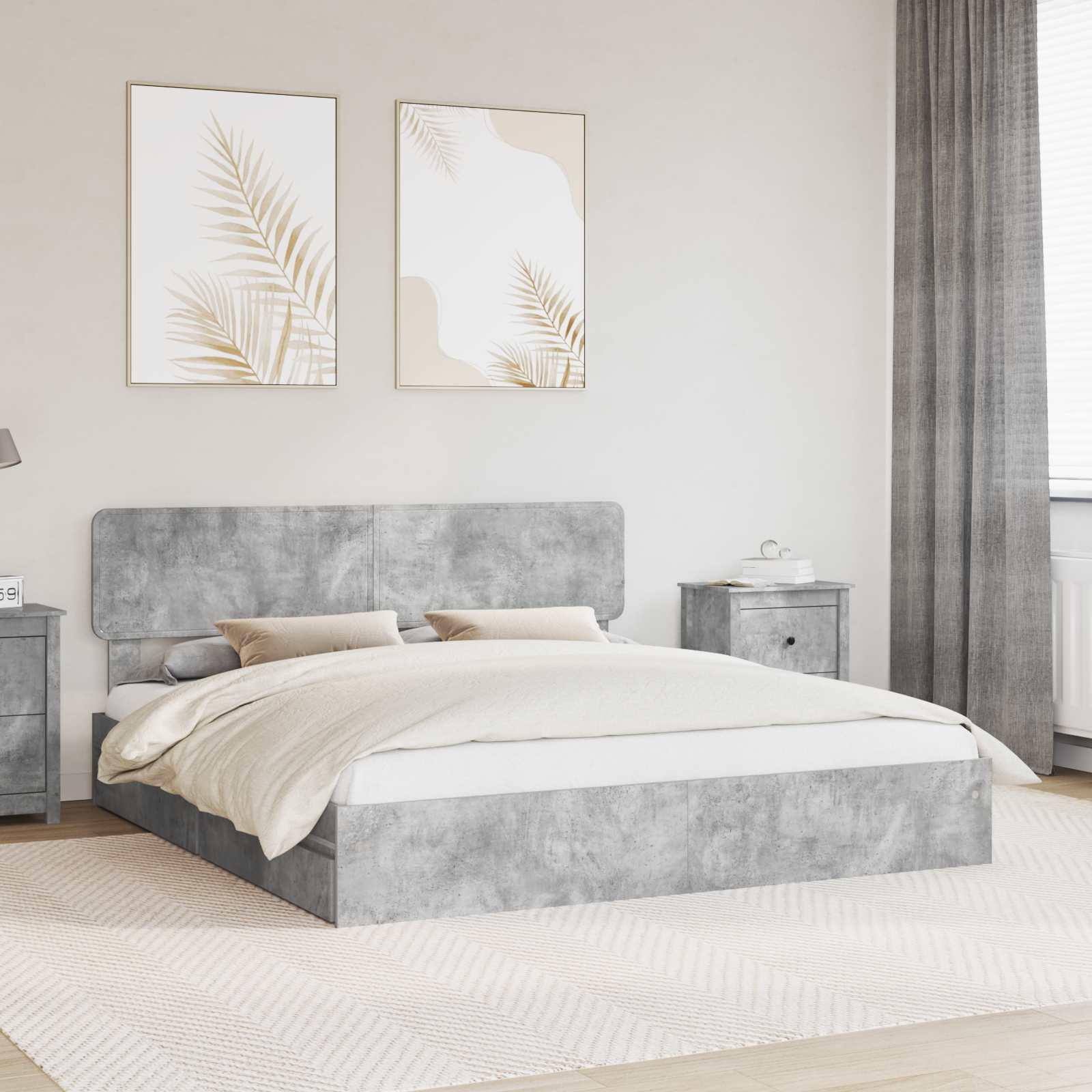 vidaXL Opbevaringsseng Beton Grå 180 x 200 cm Konstrueret træ