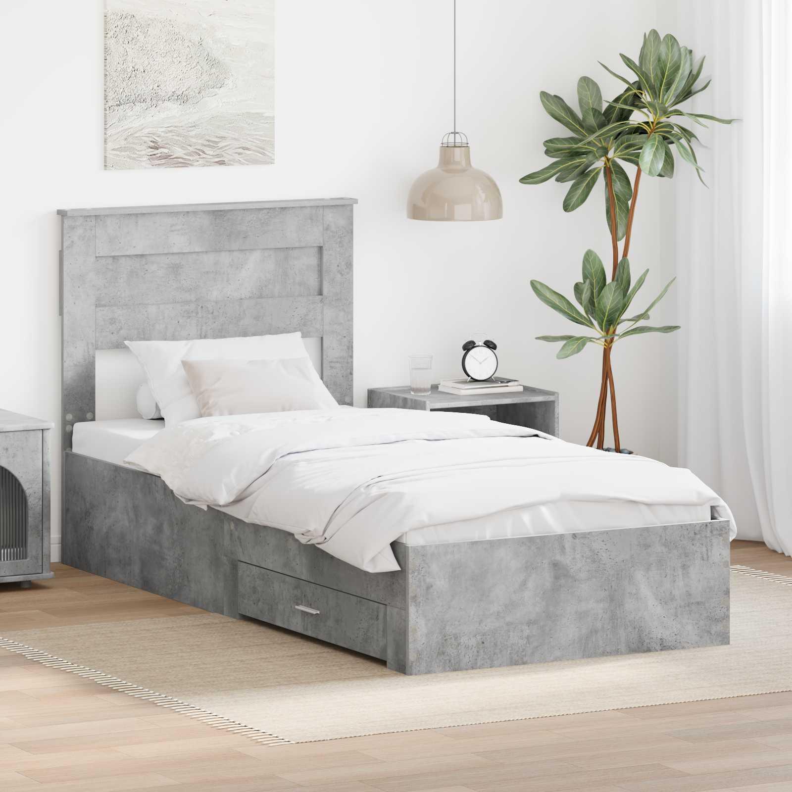 Sengestel Beton Grå og Sølv 75 x 190 cm Konstrueret træ